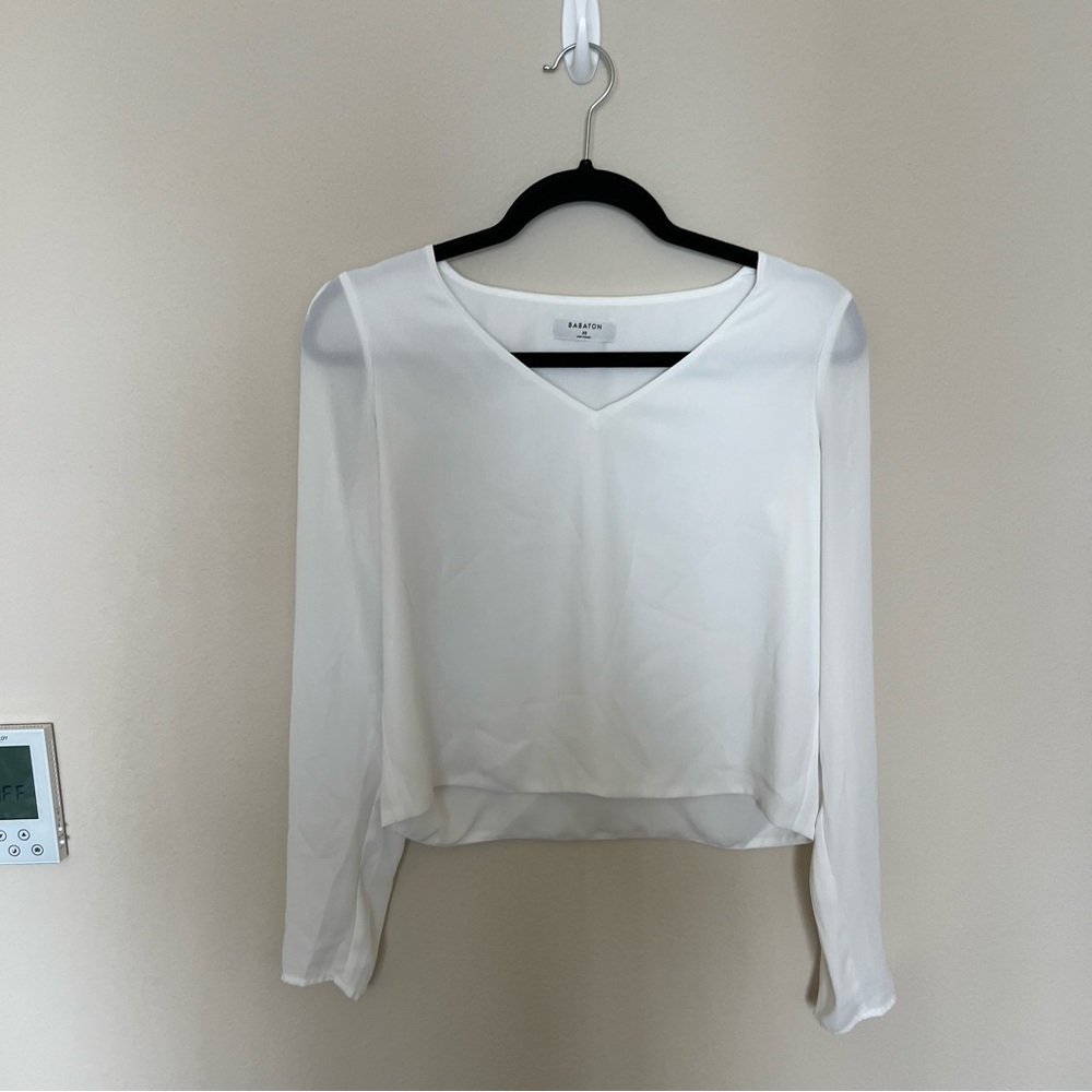 Aritzia Babaton Murphy Long Sleeve Blouse in White, Size XS